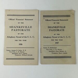 Shanksville Pennsylvania Pastorate Official Financial Statements of 1926‎ & 1927